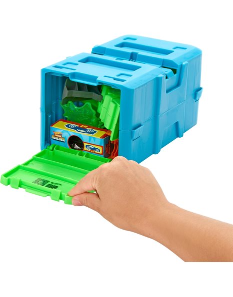 Hot Wheels Track Set with 1 Hot Wheels Car, Toxic-Themed Track Building Set with 10 Track Pieces to Create Jump Stunts, Comes in a Modular and Stackable Storage Box, HKX47