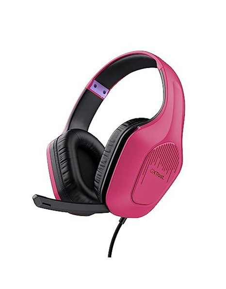 Trust Gaming GXT 415P Zirox Lightweight Gaming Headset with 50mm Drivers for PC, Xbox, PS4, PS5, Switch, Mobile, 3.5 mm Jack, 2m Cable, Foldaway Microphone, Over-Ear Wired Headphones - Pink