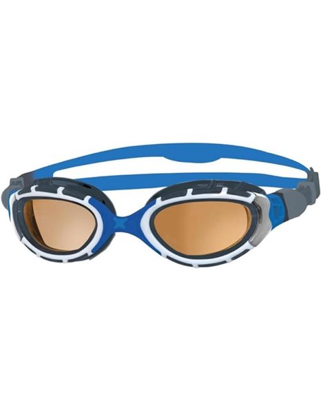 Zoggs Predator Flex Adult Swimming Goggles, UV protection swim goggles, Quick Adjust Comfort Goggles Straps, Fog Free Swim Goggle Lenses, Goggles, Blue/Grey/Polarized Copper, Regular Fit