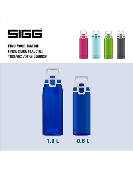 SIGG - Tritan Water Bottle - Total Color ONE - Suitable For Carbonated Beverages - Dishwasher Safe - Leakproof - Featherweight BPA Free - 0.6L / 1L, Blue