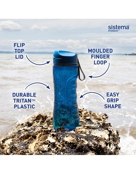 Sistema Hydrate Tritan Active Sports Water Bottle | 800 ml | Leakproof Water Bottle | BPA-Free | Black