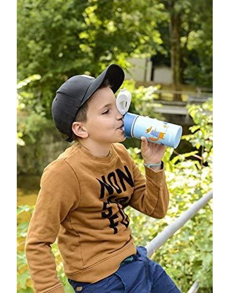 SIGG - Aluminium Kids Water Bottle - Fox - With Straw - Leakproof - Lightweight - BPA Free - Climate Neutral Certified - School & Sports - Light Blue - 0.4L