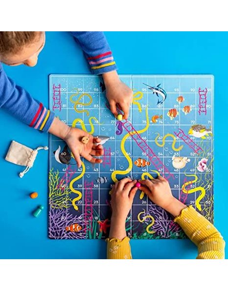 Talking Tables Fish Themed Snakes and Ladders Game for Kids | Classic Board Game for Children & Family with Educational Ocean Fact File (FISH-SNAKE-LADDER)