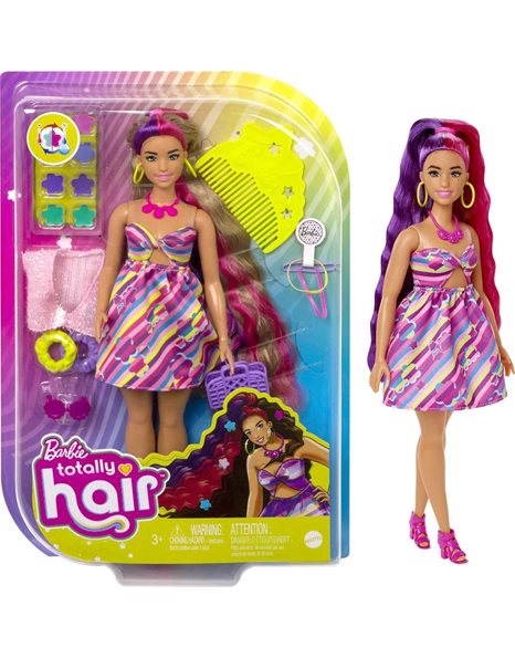 Barbie Totally Hair Flower-Themed Doll, Curvy, 8.5 inch Fantasy Hair, Dress, 15 Hair & Fashion Play Accessories (8 with Color Change Feature) for Kids 3 Years Old & Up, HCM89