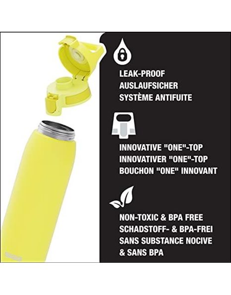 SIGG - Stainless Steel Water Bottle - Shield ONE Yellow - Suitable For Carbonated Beverages - Leakproof - Lightweight - BPA Free - Yellow - 1 L