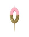 Talking Tables Pink Number 0 Zero Birthday Candle with Gold Glitter Premium Quality Cake Topper Decoration Pretty, Sparkly, Adults, 20th, 30th, 40th, 50th, 60th, Party, Anniversary, Milestone Age,8cm