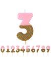 Talking Tables Bday Pink Number 3 Three Candle with Gold Glitter | Premium Quality Cake Topper Decoration | Pretty, Sparkly for Kids, Adults, 30th Birthday Party, Anniversary, Milestone Age, Wax