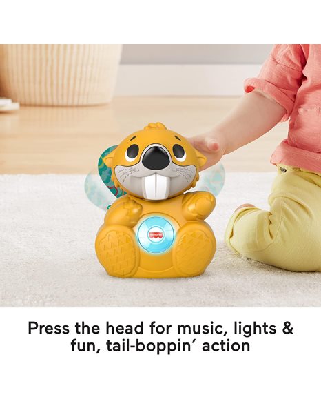 Fisher-Price Linkimals Boppin’ Beaver - UK English Edition, Light-up Musical Activity Toy for Baby, GXD79