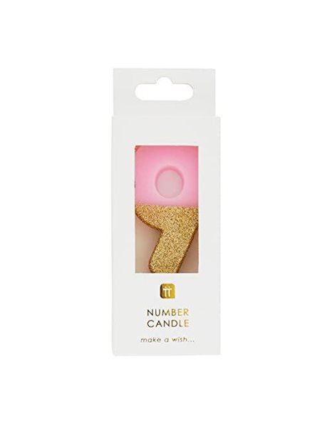 Pink Number 9 Nine Birthday Candle with Gold Glitter | Premium Quality Cake Topper Decoration | Pretty, Sparkly For Kids, Adults, 9th, 90th Birthday Party, Anniversary, Milestone Age BDAY-CANDLE-9
