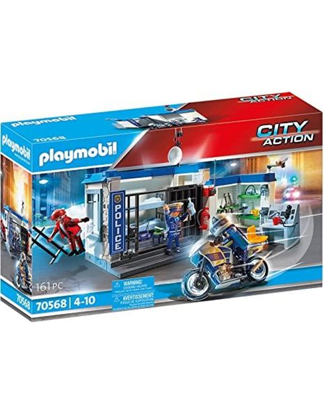 Playmobil 70568 City Action Police Prison Escape with Motorcycle, fun imaginative role play, playset suitable for children ages 4+