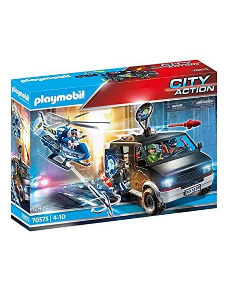 Playmobil 70575 City Action Police Helicopter Pursuit with Runaway Van, for Children Ages 4-10