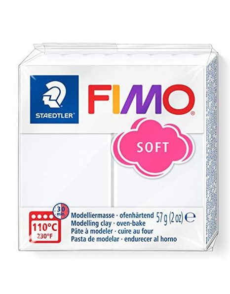 STAEDTLER 8020-0 FIMO Soft Oven-Hardening Polymer Modelling Clay - White (1 x 57g Block)