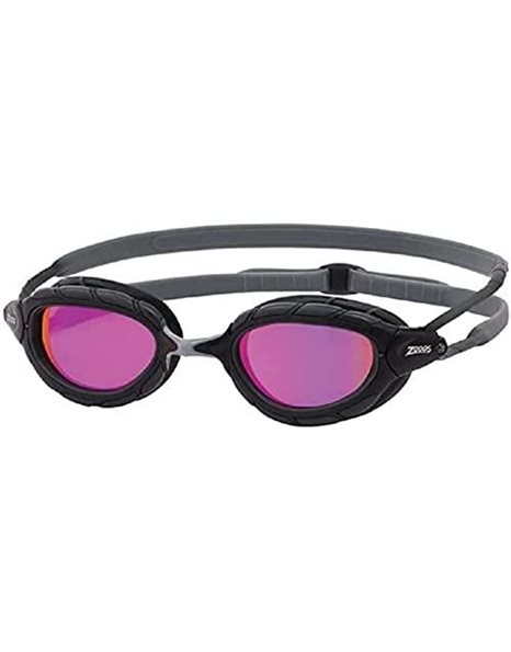 Zoggs Predator Titanium flex Goggles, UV Protection Swim Goggles, Quick Adjust Swim Goggle Straps, Fog Free Adult Swim Goggle Lenses, Goggle, Ultra Fit, Grey/Black/Mirrored Pink - Smaller Fit