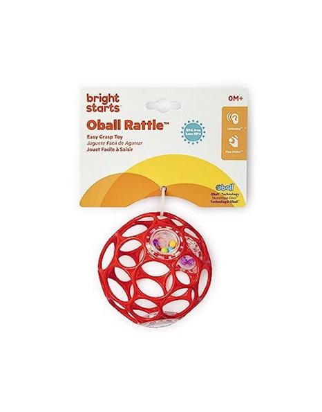 Bright Starts, Oball Easy-Grasp Rattle BPA-Free Infant Toy, Red, Age Newborn and up, 4 Inches