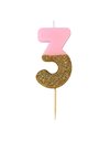 Talking Tables Bday Pink Number 3 Three Candle with Gold Glitter | Premium Quality Cake Topper Decoration | Pretty, Sparkly for Kids, Adults, 30th Birthday Party, Anniversary, Milestone Age, Wax