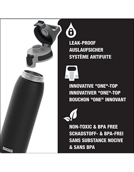 SIGG - Stainless Steel Water Bottle - Shield ONE Black - Suitable For Carbonated Beverages - Leakproof - Lightweight - BPA Free - Black - 1 L