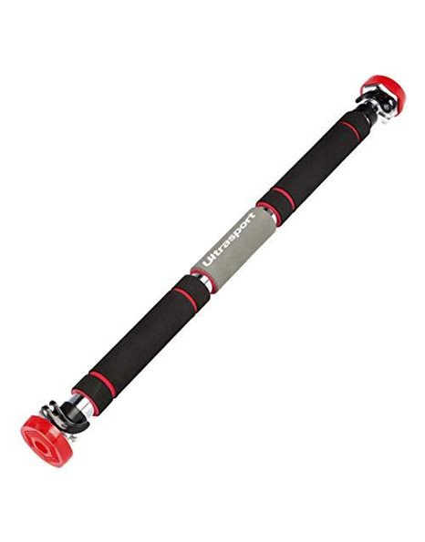 Ultrasport Force 300 Pro Pull-Up Bar, round mounting system, optimal and secure grip, non-slip, maximum user weight 150 kg, adjustable from 65 to 103 cm, Black/Red