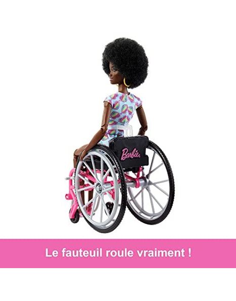 Barbie Doll with Wheelchair and Ramp, Kids Toys, Barbie Fashionistas, Curly Black Hair, Rainbow Heart Romper, Clothes and Accessories?, HJT14