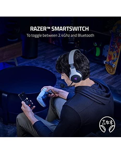 Razer Kaira Pro - Dual Wireless PlayStation 5 Headset with Haptics (HyperSense, TriForce Titanium 50 mm Driver, Detachable Hyperclear Supercardioid Mic, SmartSwitch, RGB Chroma) Black-White