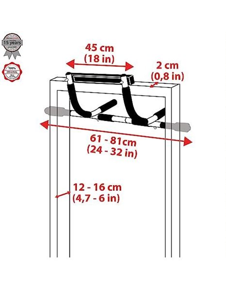 Ultrasport Unisex 4-1 door pull-up bar, upper body trainer, multifunctional training device for home and office pull-up bar, frame length from approx. 61 to max. 81, (Grey/Black)