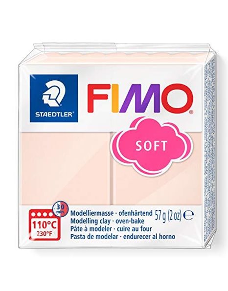 STAEDTLER 8020-43 FIMO Soft Oven-Hardening Polymer Modelling Clay - Pale Pink (1 x 57g Block)