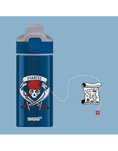 SIGG - Aluminium Kids Water Bottle - Miracle Pirates - With Straw - Leakproof - Lightweight - BPA Free - Climate Neutral Certified - School & Sports - Blue - 0.4L