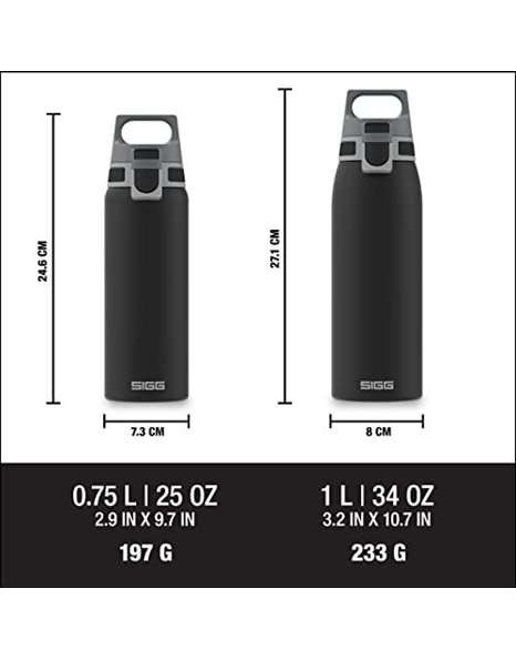 SIGG - Stainless Steel Water Bottle - Shield ONE Black - Suitable For Carbonated Beverages - Leakproof - Lightweight - BPA Free - Black - 0.75 L