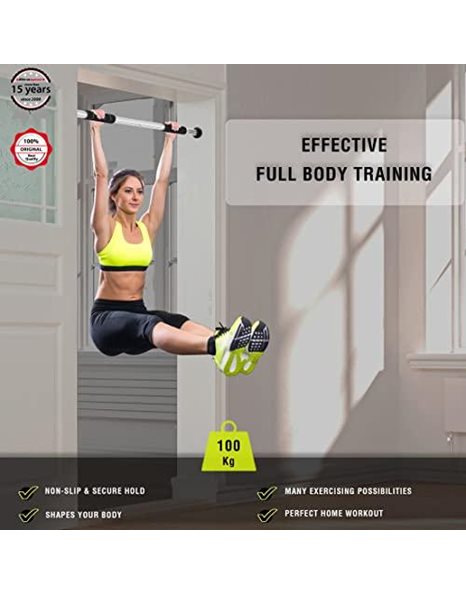 Ultrasport 2-way Pull-Up Bar, individually adjustable to doors with length of 65 - 93 cm, pull-up bar made of sturdy steel, max. weight up to 100 kg bar for effective upper body workout