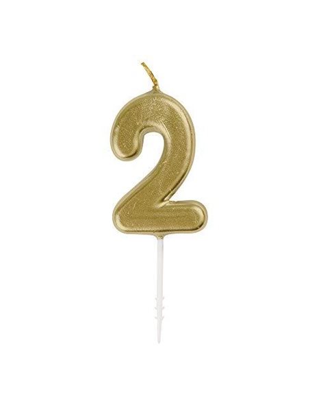 Unique Party 19952 Mini Birthday Candle Number 2-4.72" | Gold | Metallic | 1 Pc