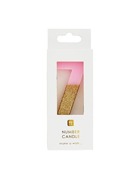 Talking Tables Bday Pink Number 7 Seven Candle with Gold Glitter | Premium Quality Cake Topper Decoration | Pretty, Sparkly for Kids, Adults, 7th, 70th Birthday Party, Anniversary, Milestone Age, Wax