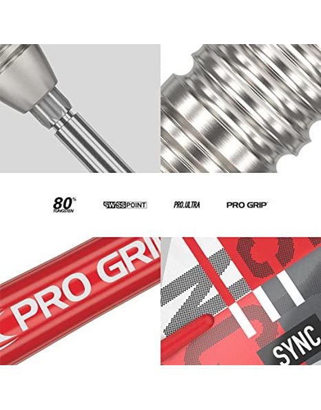 Target Darts Unisex Sync 90% Tungsten Swiss Point Set Steel Tip Darts, Red, Silver and Black, 22G UK