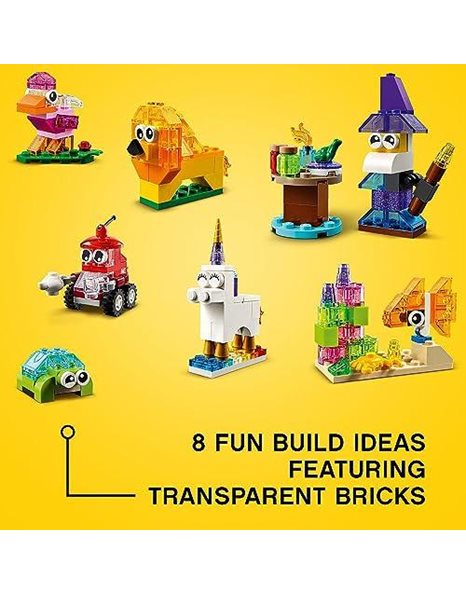 LEGO 11013 Classic Creative Transparent Bricks Building Set with Animal Figures including Lion and Turtle Toys, Gifts for 4 Plus Year Old Kids, Girls & Boys