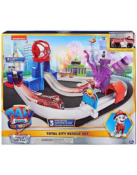 PAW Patrol, True Metal Total City Rescue Movie Track Set with Exclusive Marshall Vehicle, 1:55 Scale, Kids’ Toys for Ages 3 and up