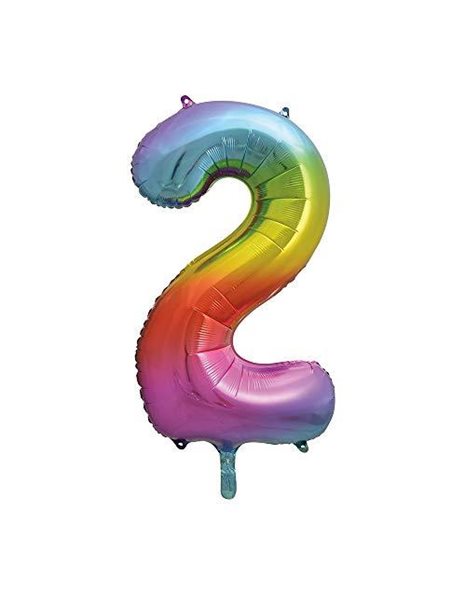 Unique 56802 Rainbow Classic Foil 34" Balloon Number 2 Shaped