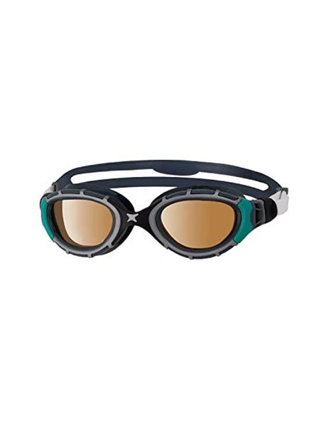Zoggs Predator Flex Goggle, UV Protection Swim Goggles,Black / Green /Polarized Copper, small