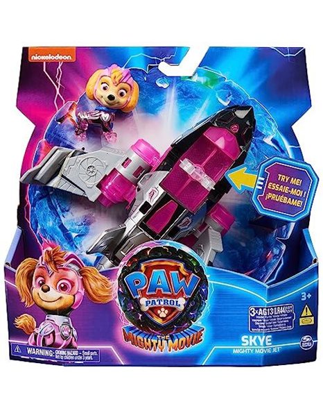 Paw Patrol: The Mighty Movie Aeroplane Toy with Skye Mighty Pups Action Figure, Lights and Sounds, Kids’ Toys for Boys and Girls 3+