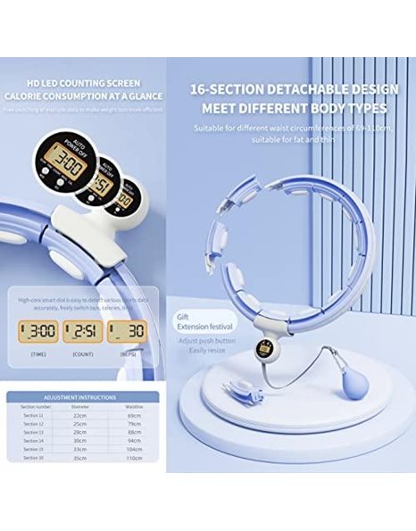 K-MART Smart Weighted Hula Hoop For Adults, Detachable Fitness Ring With 360 Degree Auto-Spinning Ball Massage, Smart Ring Hula Hoops For Adults, Fitness Equipment For Weight Loss (Blue)