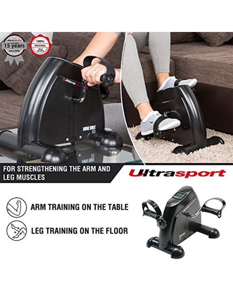 Ultrasport Mini Bike 50 Without Handle, Arm And Leg Trainer, Home Trainer, Mini Bike, Movement Trainer, LCD Display With Computer Function, Ideal For Strengthening, Max. User Weight Up To 100 kg