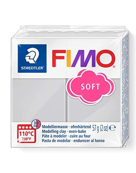 STAEDTLER 8020-80 FIMO Soft Oven-Hardening Polymer Modelling Clay - Dolphin Grey (1 x 57g Block)