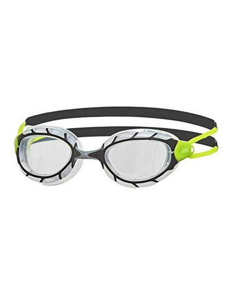 Zoggs Predator Adult Swimming Goggles, UV protection swim goggles, Pulley Adjust Comfort Goggles Straps, Fog Free Swim Goggle Lenses, Zoggs Goggles Adults Ultra Fit, Clear, Black/Lime/Small