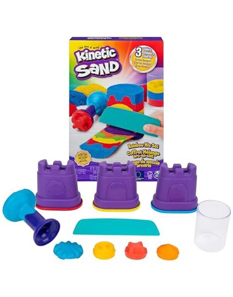 Kinetic Sand, Rainbow Mix Set with 3 Colours of Kinetic Sand (382g) and 6 Tools, for Kids Aged 3 and Up