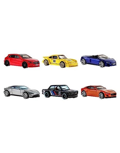 Hot Wheels European Car Culture Multipacks of 6 Toy Cars, 1:64 Scale, Authentic Decos, Popular Castings, Rolling Wheels, Gift for Kids 3 Years Old & Up & Collectors, HLK51