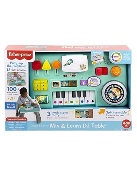 Fisher-Price Baby & Toddler Activity Table, Laugh & Learn Mix & Learn DJ Table, Musical Learning Toy with Lights & Sounds, GERMAN Version, HRB63