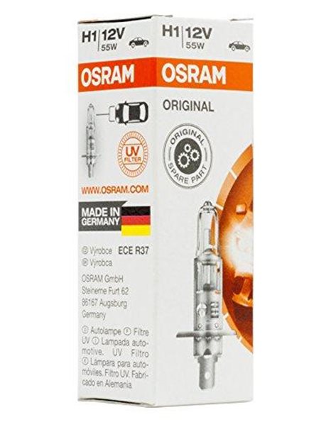 OSRAM ORIGINAL H1, halogen-headlamp bulb, 64150, 12V, folding carton box (1 piece)