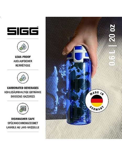 SIGG - Tritan Water Bottle - Total Color ONE - Suitable For Carbonated Beverages - Dishwasher Safe - Leakproof - Featherweight BPA Free - 0.6L / 1L, Blue