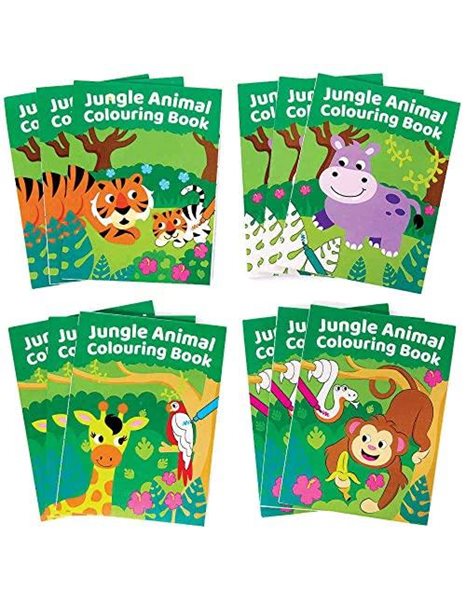 Baker Ross FC992 Jungle Animal Mini Colouring Books for Kids - Pack of 12, Entertaining Travel Activities and Party Favours, Jungle