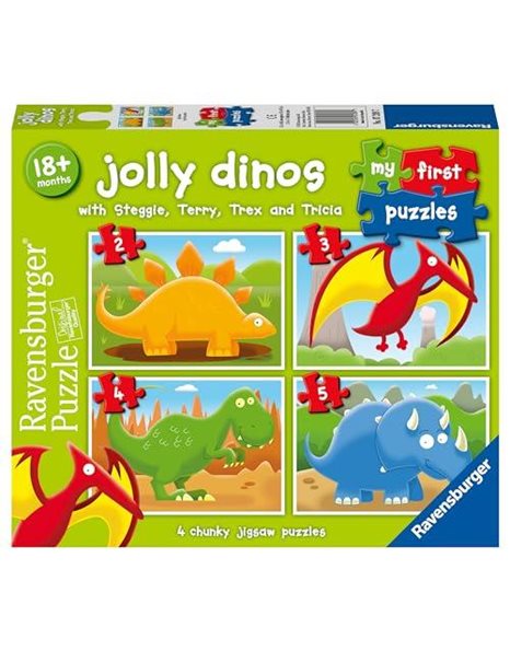 Ravensburger Jolly Dinosaurs My First Jigsaw Puzzles (2, 3, 4 and 5 Piece) Educational Toys for Toddlers Age 18 Months and Up