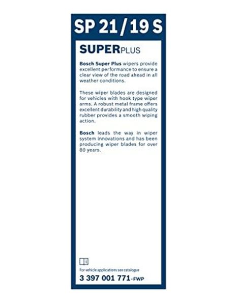 Bosch Wiper Blade Super Plus Spoiler SP21/19S, Length: 530mm/475mm ? Set of Front Wiper Blades