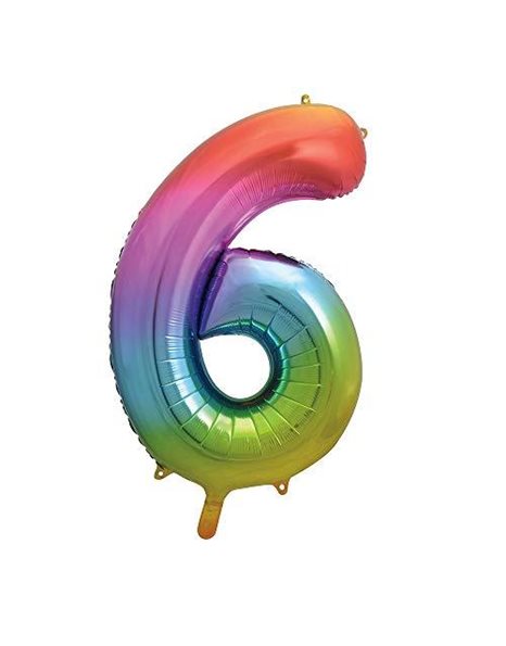Unique 56806 Rainbow Classic Foil 34" Balloon Number 6 Shaped