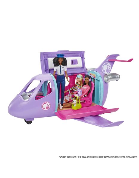 Barbie Life in the City Airplane Adventures, Barbie Doll with Brown Hair, Purple Barbie Airplane, Toy Puppy and 15 Doll Accessories, Toys for 3 Years and Up, One Doll, One Puppy and One Plane, HCD49